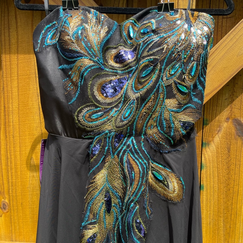 Lace Up Peacock Strapless Dress